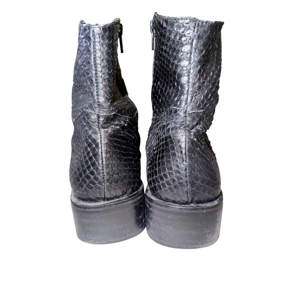 JAPE Italy Men 43 US 10 Black Snakeskin texture leather snip Toe Zip Boots Y2K - Picture 9 of 10